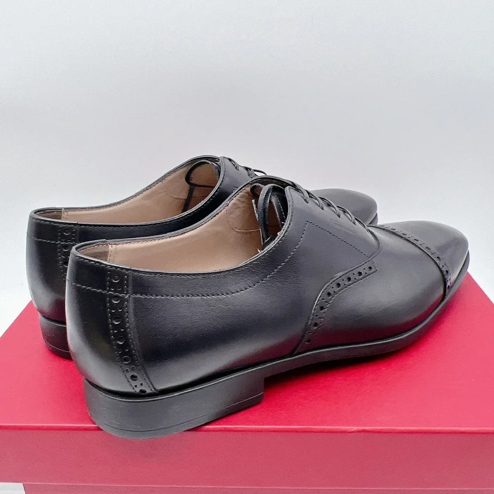 Salvatore Ferragamo Riley Men Dress Shoes Lace Up Oxfords Black Leather US 7 EE
